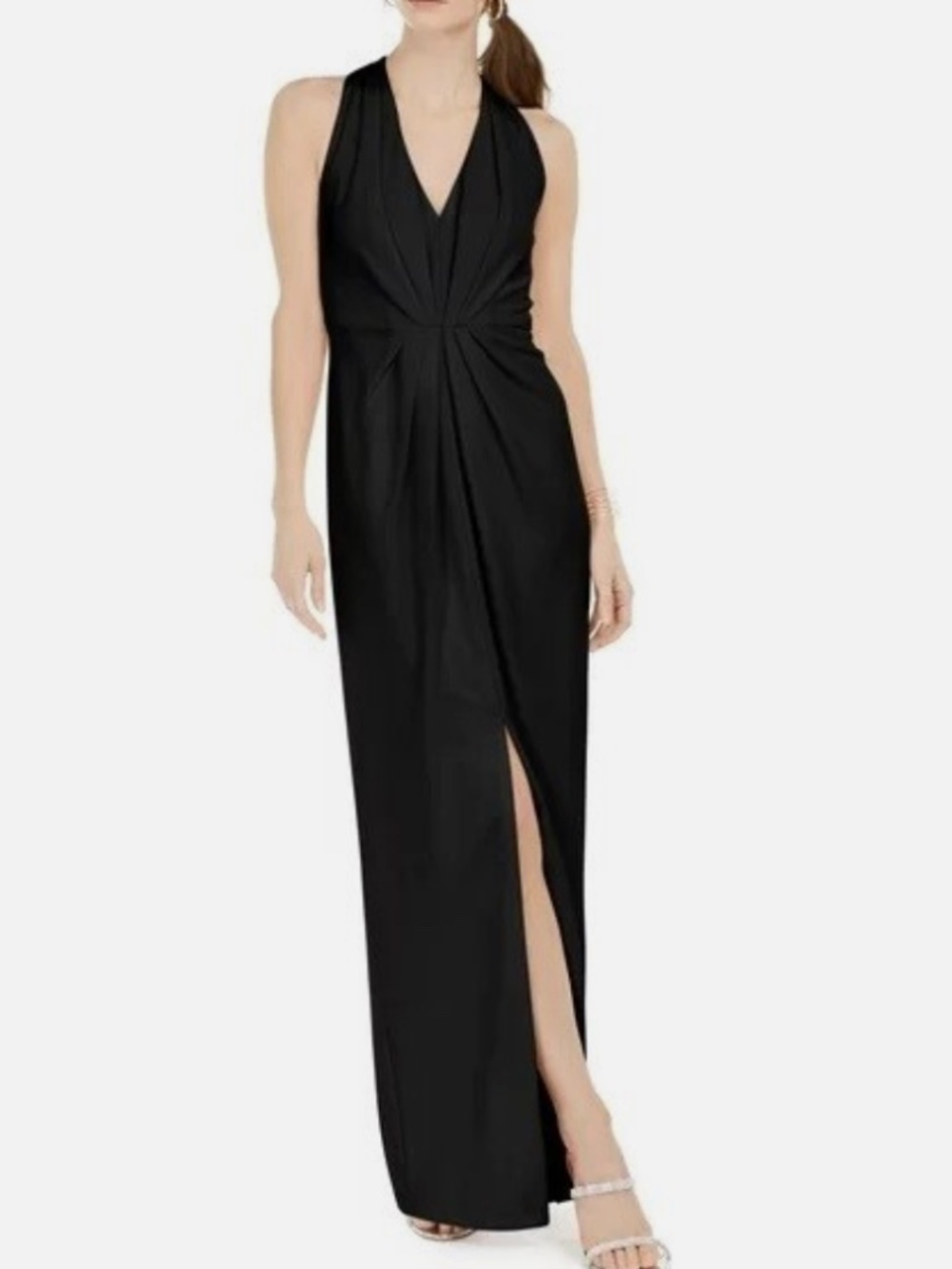 Adrianna Papell Size 2 Black V Neck Sleeveless Long Gown NWT BA38